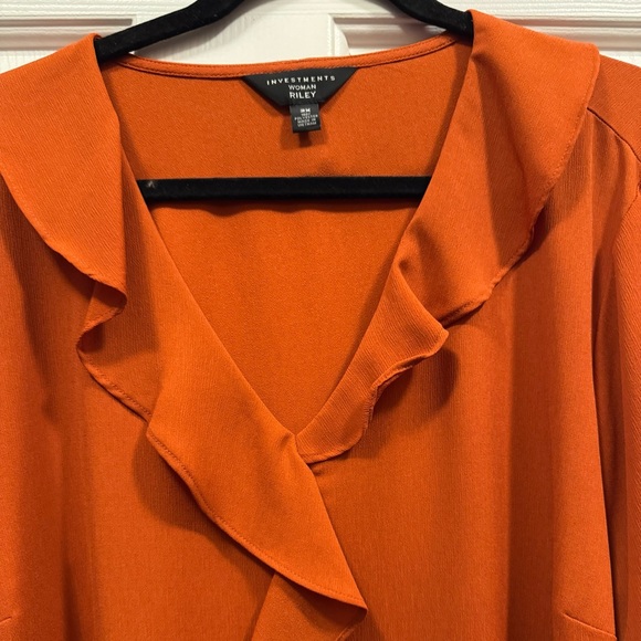 Investments 🫐 Women’s Plus Size Size Burnt Orange Ruffle Blouse 2X - Picture 2 of 8